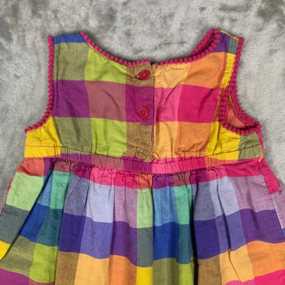 Old Navy 4T Toddler Girls Rainbow Plaid Madras Summer Dress 100% Cotton Pink